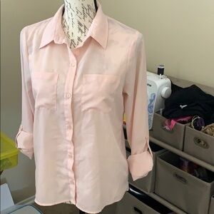 VTG Pale pink sheer button up dress shirt large